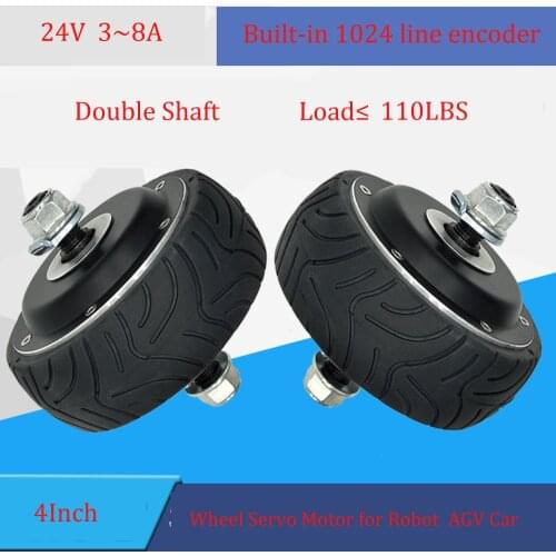 Brand New Double Shaft 24VDC 100W 108mm 4" Wheel Hub Servo Motor Max. 600rpm Hub motor with Brake for Robot AGV Car Load 50Kg