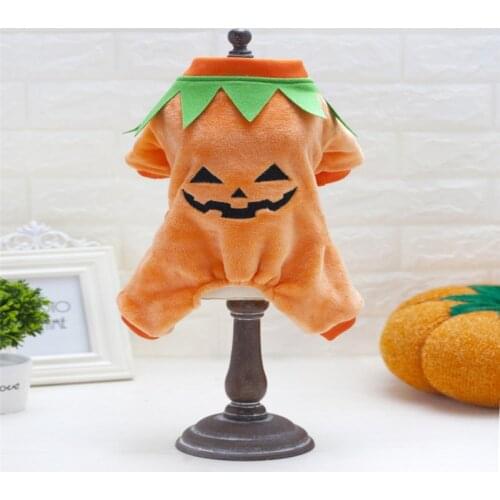 Halloween Party Dog Clothes Pumpkin Pajamas With Hat Dress Up Jumpsuit Soft Puppy Clothing Pet Costume
