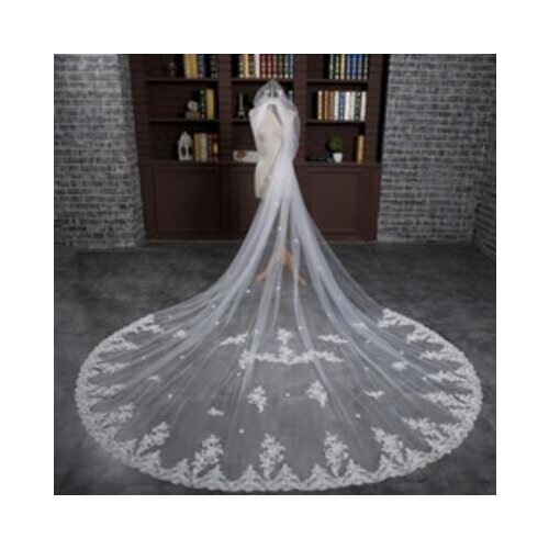 1 layer lace bride veil White ivory Widened mesh veil Lace Applique wedding veil-comb cathedral wedding veil