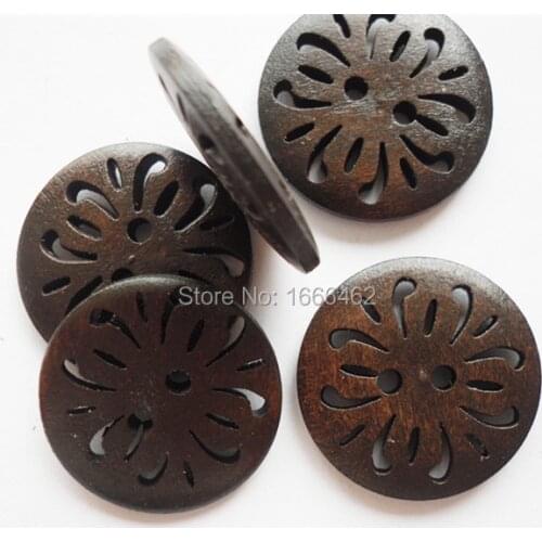 Wholesale 50PCs Coffee 2 Holes Round Wood Sewing Buttons 23mm Dia