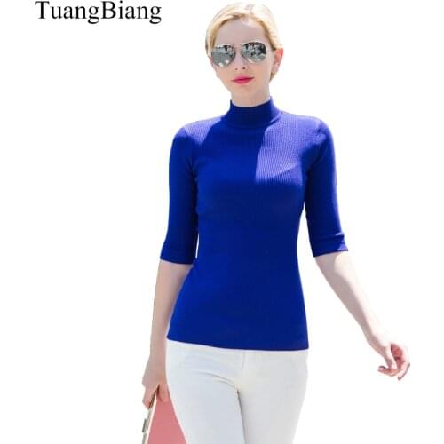 2020 Autumn Three Quarter Sleeve Sweater Slim Solid Color Turtleneck Pullovers Sweaters Europe Style Elegant Spring New Sweater