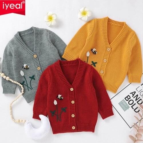 IYEAL 2020 Baby Boys Girls Autumn Winter Cotton Sweater Knitted Cardigan Sweater Childrens Clothing Kids Spring Wear New 0-24M