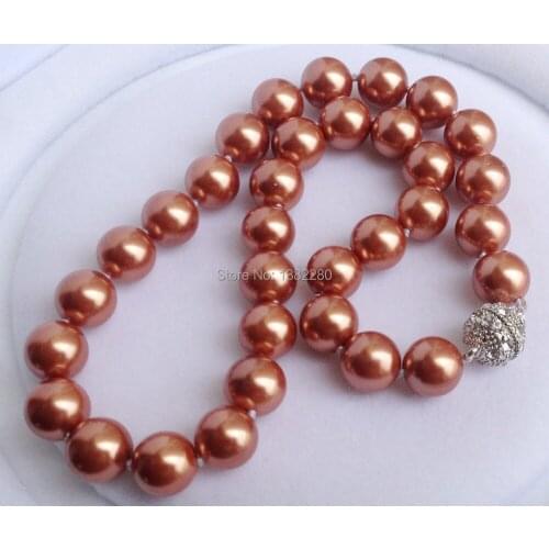 New Fashion 12mm Shell Pearl Round Beads Necklace Chain Jewelry Magnet Clasp Women Girl Gift Wholesale Price 18inch JT5667