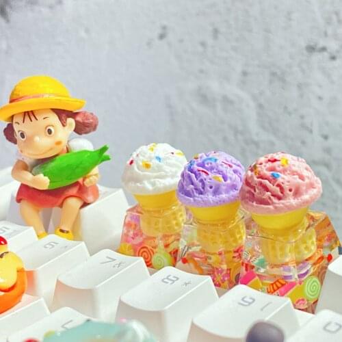 Resin Keycap Pink Cute Light transmission Ice Cream keycap for mechanical keyboards girl gift R4 Height