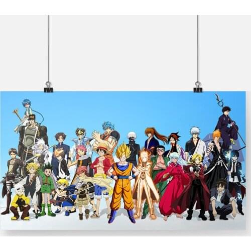 Popular Anime Main Characters Mixing Poster Framed Wooden Frame Canvas Painting Wall Art Decor Study Home Decoration Prints