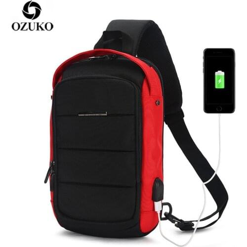 OZUKO Casual Bag Mens Chest Waterproof Crossbody Bags Male USB Charging Shoulder Bag Large Capacity Oxford Messenger Bag
