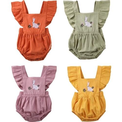 Dropshipping Easter Newborn Baby Girls Cute Bodysuits Summer Rabbit Printed Casual Jumpsuits 0-18M