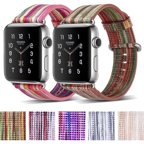 Classic Nylon leather Band for Apple Watch Series SE 6 5 4 3 Wrist Strap Bracelet for iWatch 38/40/42/44mm Watchband Accessories