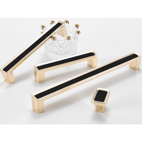 5pc Pulls Zinc Alloy Black Gold Cabinet Knobs Pulls luxury Furniture Handle Fashion Nordic Kitchen Cabinet hardware Handles