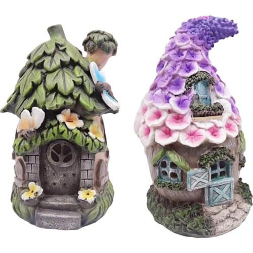 Solar Hand Painted Fairy House Statues for Lawn Yard Art Decoration Gift