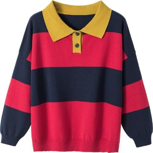 Striped Loose Student Plus Large Size Oversize Korean Style Fashion Pullovers For WomenS Ladies 2021 Clothes Sweater Tops