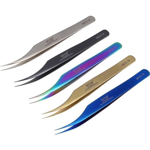 Precision MCS-18 Series VETUS Tweezers Pinzas Pincet Stainless Steel Curved Tweezers Repair Hand Tools