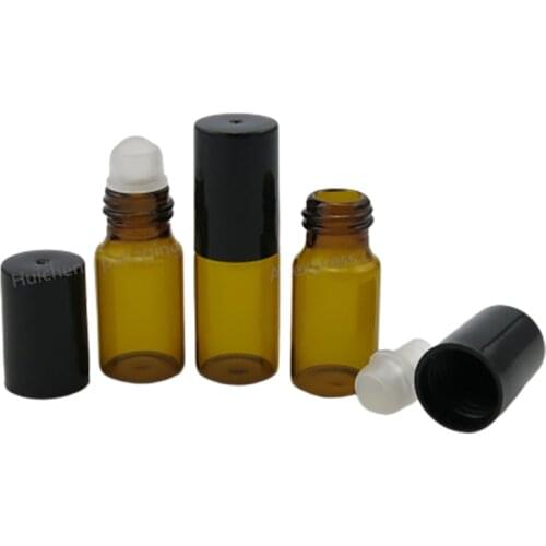 30 x 3ml Amber roll on roller bottles for essential oils roll-on refillable perfume bottle deodorant containers with black lid