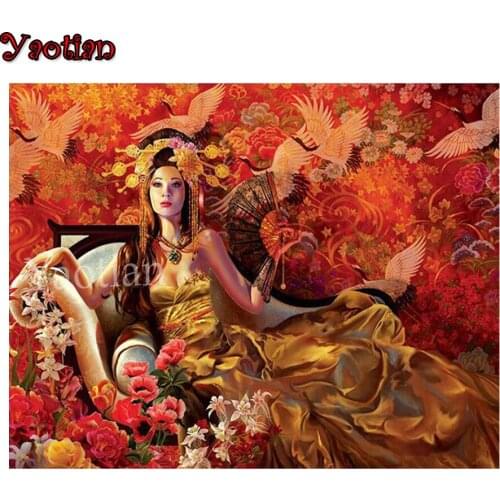 Japanese Geisha Diamond Painting Mosaic Full Square Round Embroidery Flower Birds Wall Art 3d Picture For New Year Gift