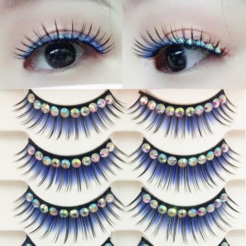YOKPN New Blue Exaggerated False Eyelashes Latin Performance Thick Fake eyelashes Shimmery Show Color Big Eye Lashes 5 Pairs