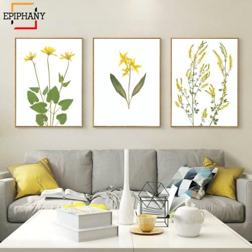 Yellow Flower Print Botanical Canvas Painting Spring Home Decor Modern Farmhouse Wall Art Posters and Prints for Living Room