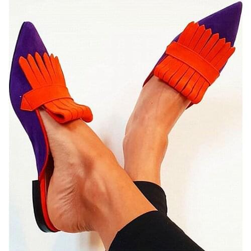 Woman Summer Casual Shoes 2020 New Sandals Slippers Women Square Heels Pointed Toe Slides Comfort Ladies Flat Shoes Plus Size 43