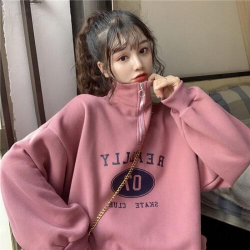 Womens Sweater Loose Stand-up Collar Letter Printing Long-sleeved Korean Version of The 2020 Autumn and Winter New Top Trend