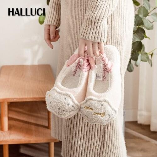 Winter warm home flats slippers shoes women Japanese sweet fluffy slides Indoor slippers shoes household cotton pantufa