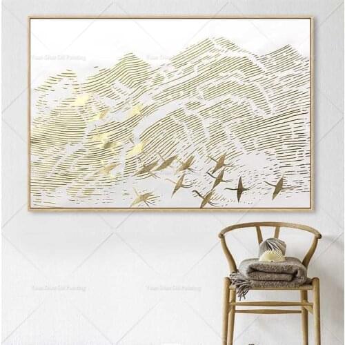 Gold Bird Flying Abstract Canvas Painting Living Room Restaurant Interior Decoration Picture Wall Art Hand Painted Oil Painting