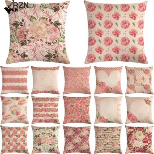 1 Pcs Pink Flower Pattern Cotton Linen Throw Pillow Cushion Cover Car Home Sofa Bed Decorative Pillowcase Funda Cojin 40646