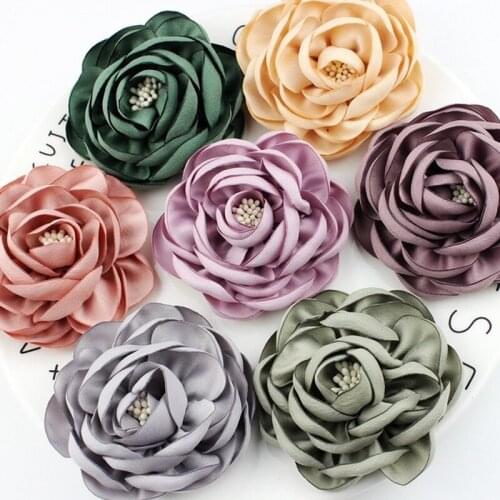 20Pieces/Lot Handmade Size 7.5CM Tea Camellia Flower Burning Edge Fabric Flowers DIY Boutonniere Girls Hair Cloth Accessoires
