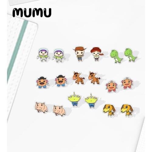2021 New Kawaii Toy Story Stud Earring Woody Buzz Lightyear Epoxy Jewelry Resin Acrylic Earrings Handmade Gifts Girl
