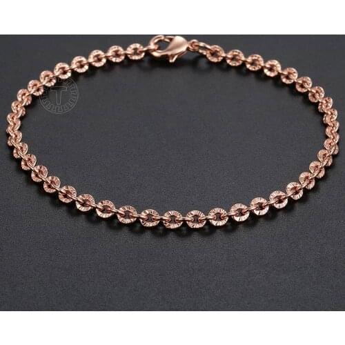 3mm Cut Rolo Round Link Bracelet for Women Girls Chain Ladies Girls Rose Gold Filled Bracelet 18cm 20cm 22cm DGB395