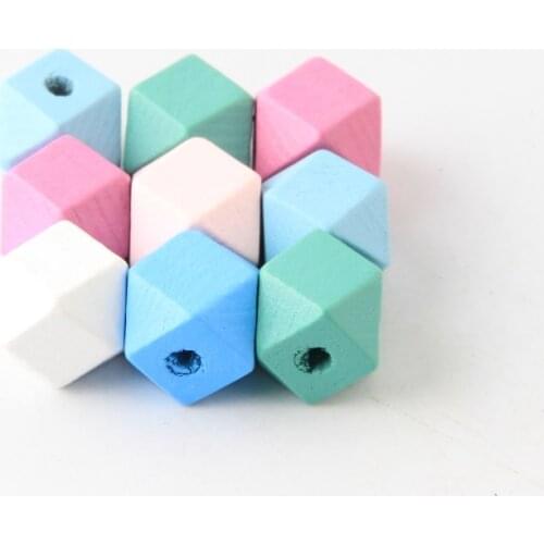 50pcs/lot Mixed Color 12mm Wooden Beads Geometry Polygon Shape Wood Beads For Jewelry Making DIY Earring Accessories