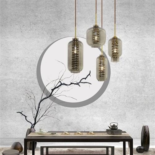 American Smoke gray glass bottle pendant lights for cafe bar loft decor hanging lamp industrial kitchen fixtures copper luster