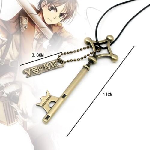 Anime Attack On Titan Eren Metal Key Necklace Shingeki No Kyojin Cosplay Props Vintage Jewelry Bronze Pendant Rope Chain Unisex