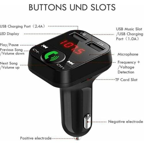Car Player Handsfree FM Transmitter Bluetooth Car Charger Kit LCD MP3 Player Dual USB AUX Player Car Phone Charger