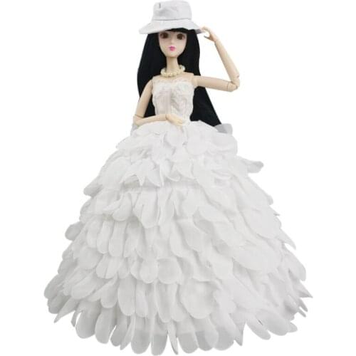 White Fashion Multi-layer Wedding Dress For Barbie Dolls Clothes Party Long Gown Bridal Dresses Hat Suit 1/6 Doll Accessories