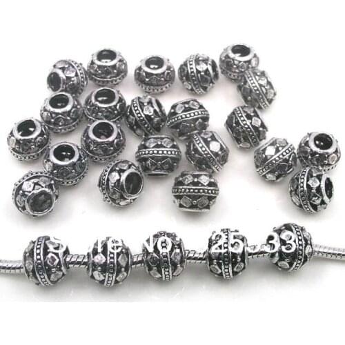 Free shipping 50pcs/lot big hole antique silver plated prismatic design metal beads fit European bracelet jewelry DIY