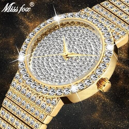 MISSFOX Brand Unique Watch Men 7mm Ultra Thin 30M Water Resistant Iced Out Round Expensive 34mm Slim Wrist Man Watch 2562