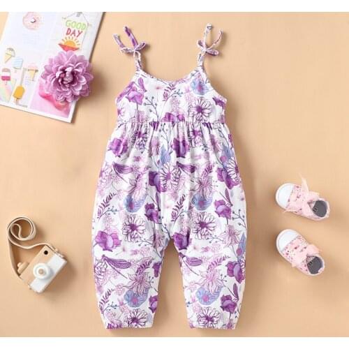 2021 New Summer Baby Girl Clothes Baby Girl Romper Flower Print Strap Baby Rompers Cotton Loose Casual Soft Baby Jumpsuit 0-18M