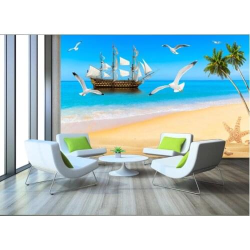 Custom mural wallpaper 3d Seaside scenery Sailboat beach seagull seascape home decor photo Wallpaper in the living room
