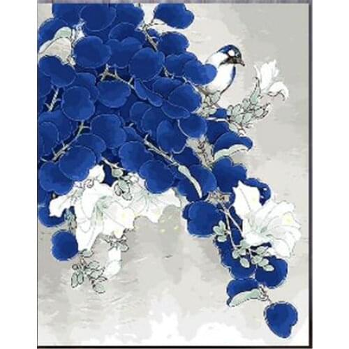 Lively Blue Bird on Flower Tree Printed DIY Digital Oil Painting by Numbers Fashion Hand Painting No Frame 40x50cm