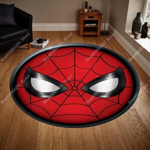 Spiderman Cartoon Rug Captain America Shield Round Area Carpet Non Slip Floor Mat Avengers Boys Bedroom Playmat Floor Mats Gift