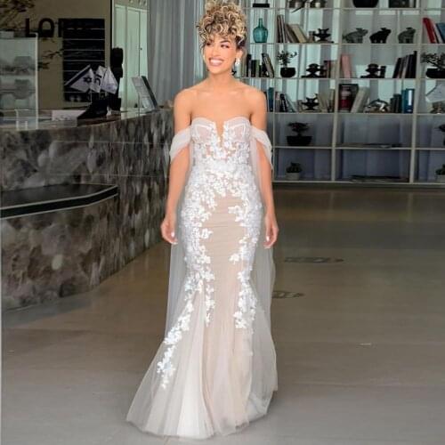 LORIE Fashion Wedding Dresses Mermaid Off Shoulder Lace Appliques Elegant Wedding Gown Custom Made Boho Bridal Dress 2021