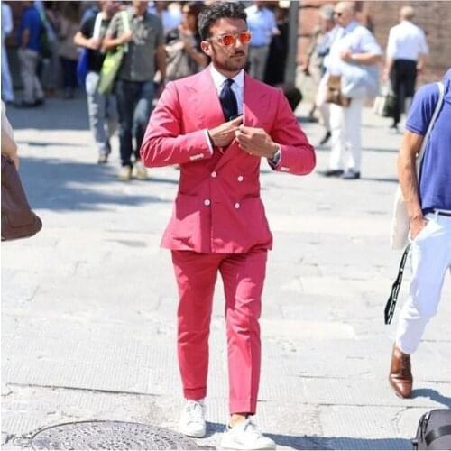 2017 Latest Coat Pant Design Hot Pink Double Breasted Men Suit Groom Suits Tuxedo Slim Fit Custom 2 Piece Prom Blazer Masculino