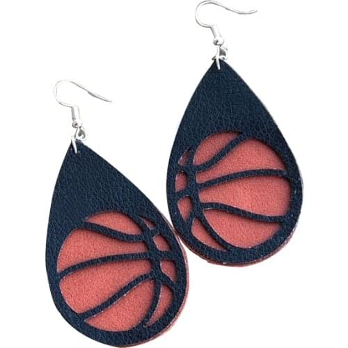 New! Stock Hollow Basketball Two Layer Leather Teardrop Earrings Multilayer School Spirit Sports Earrings Gifts
