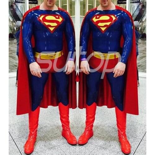 New Arrival Mens Latex suit tights (catsuit +cape+shorts)