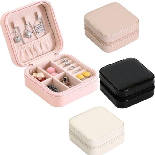 New Portable Jewelry Box Storage Organizer Earring Necklace Ring Organiser Box Zipper Travel Case Jewelry Rangement Bijoux