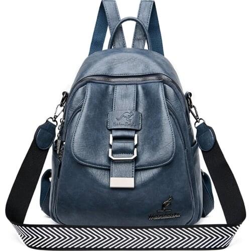 Blue Bagpack School Bags For Teenage Girls Soft Leather Backpacks Vintage Female Shoulder Bags For Women Travel Backpack Mochila