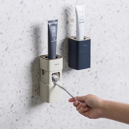 Modern Toothpaste Squeezer Waterproof Durable Toothbrush Holder Punch-free Self-adhesive Toothpaste Dispenser Bathroom Organizer