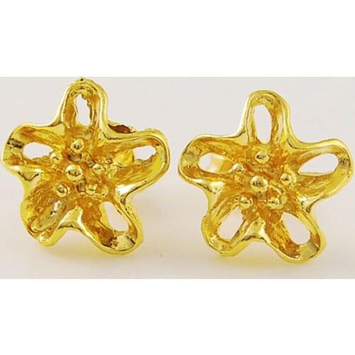 High Quality 24k Yellow Gold Color Fashion Plant Flower Stud Earrings For Women Female Luxury Jewelry