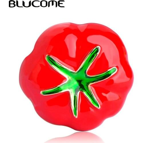 Blucome Vivid Vegetables Brooch Enamel Red Tomatoes Brooches Plant Corsage Clips For Suit Scarf Dress Women Lady Jewelry Pins