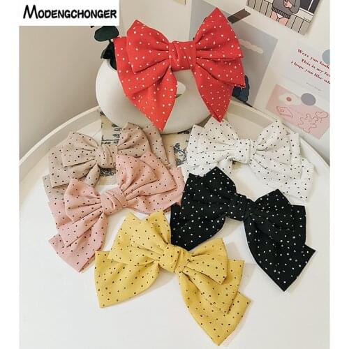 Korean Dots Fresh Oversized Three-layer Bow Hairpin Japanese ins For Female Cloth Barrettes Bow Top Hair Clip Hair Accessories
