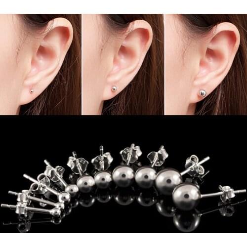 925 Sterling Silver earrings 3mm 4mm 5mm 6MM ball ear Stud 10PCS/Pack